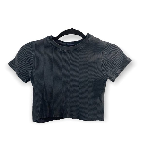 Brandy Melville Tops - Brandy Melville Ribbed Baby T-Shirt Cropped Black/Grey
